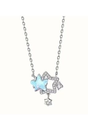 Silver Tone Blue Star Pendant Necklace
